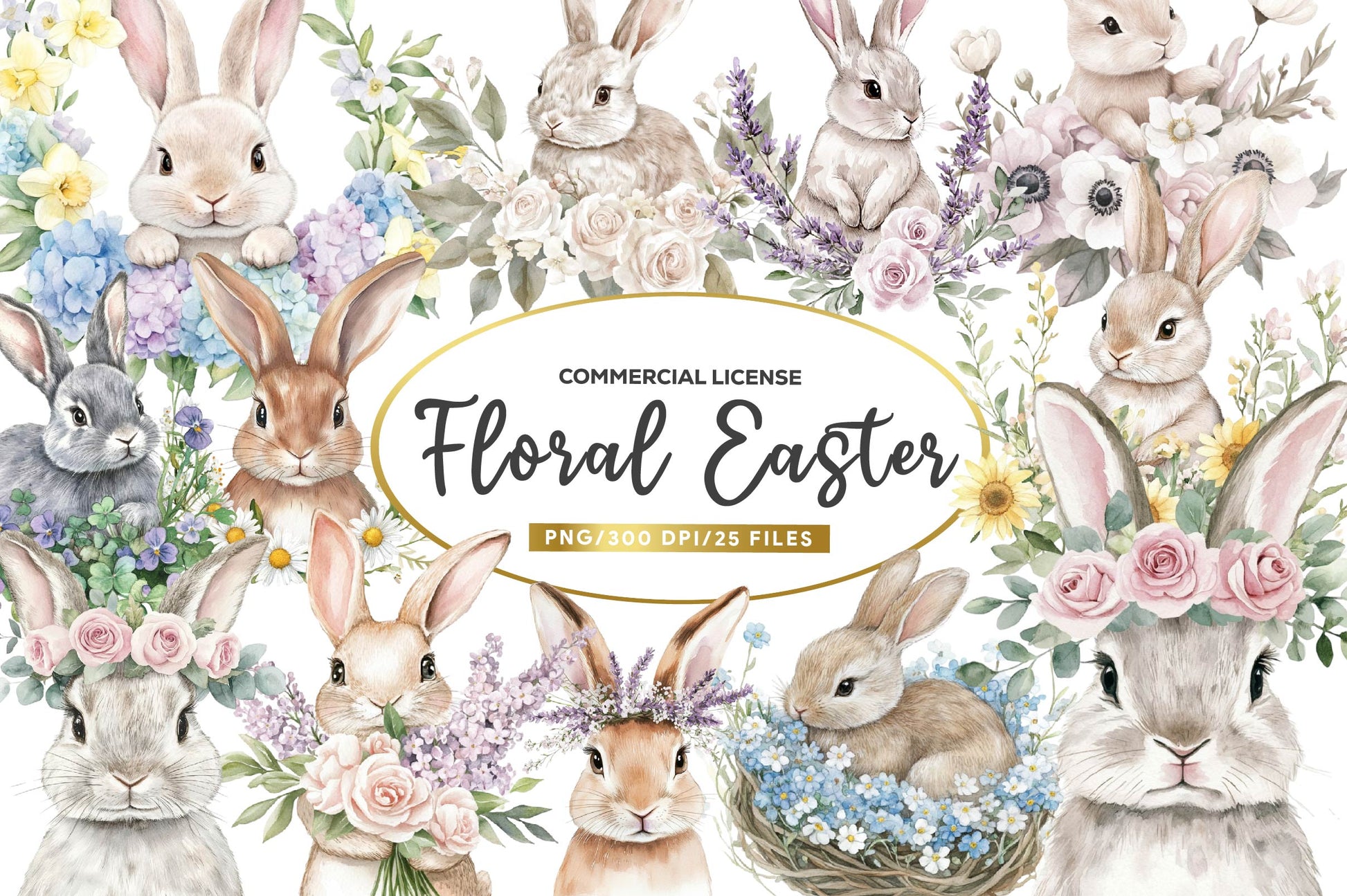 Floral Easter Bunny Clipart Bundle - CraftNest - Digital Crafting and Art