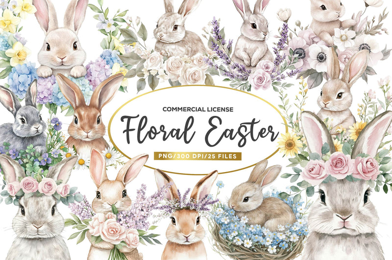 Floral Easter Bunny Clipart Bundle - CraftNest - Digital Crafting and Art