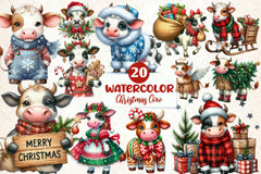 Old Rustic Christmas Cow Clipart Bundle - CraftNest - Digital Crafting and Art
