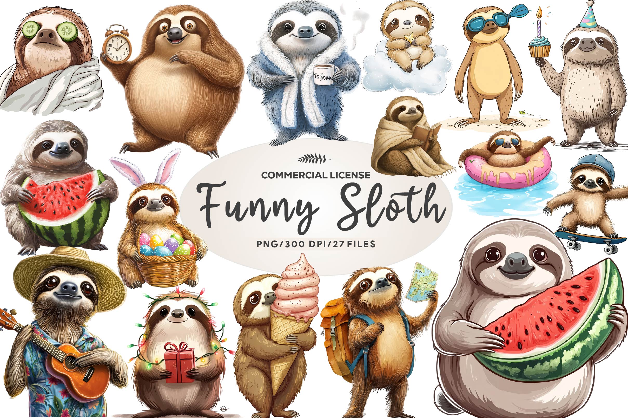 Quirky Funny Sloth Clipart Bundle - CraftNest - Digital Crafting and Art