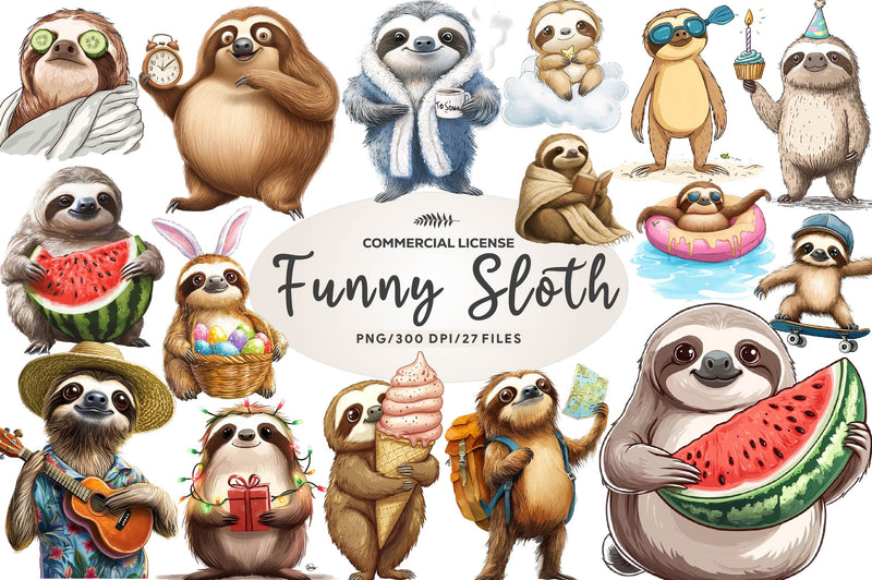 Quirky Funny Sloth Clipart Bundle - CraftNest - Digital Crafting and Art