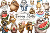 Quirky Funny Sloth Clipart Bundle