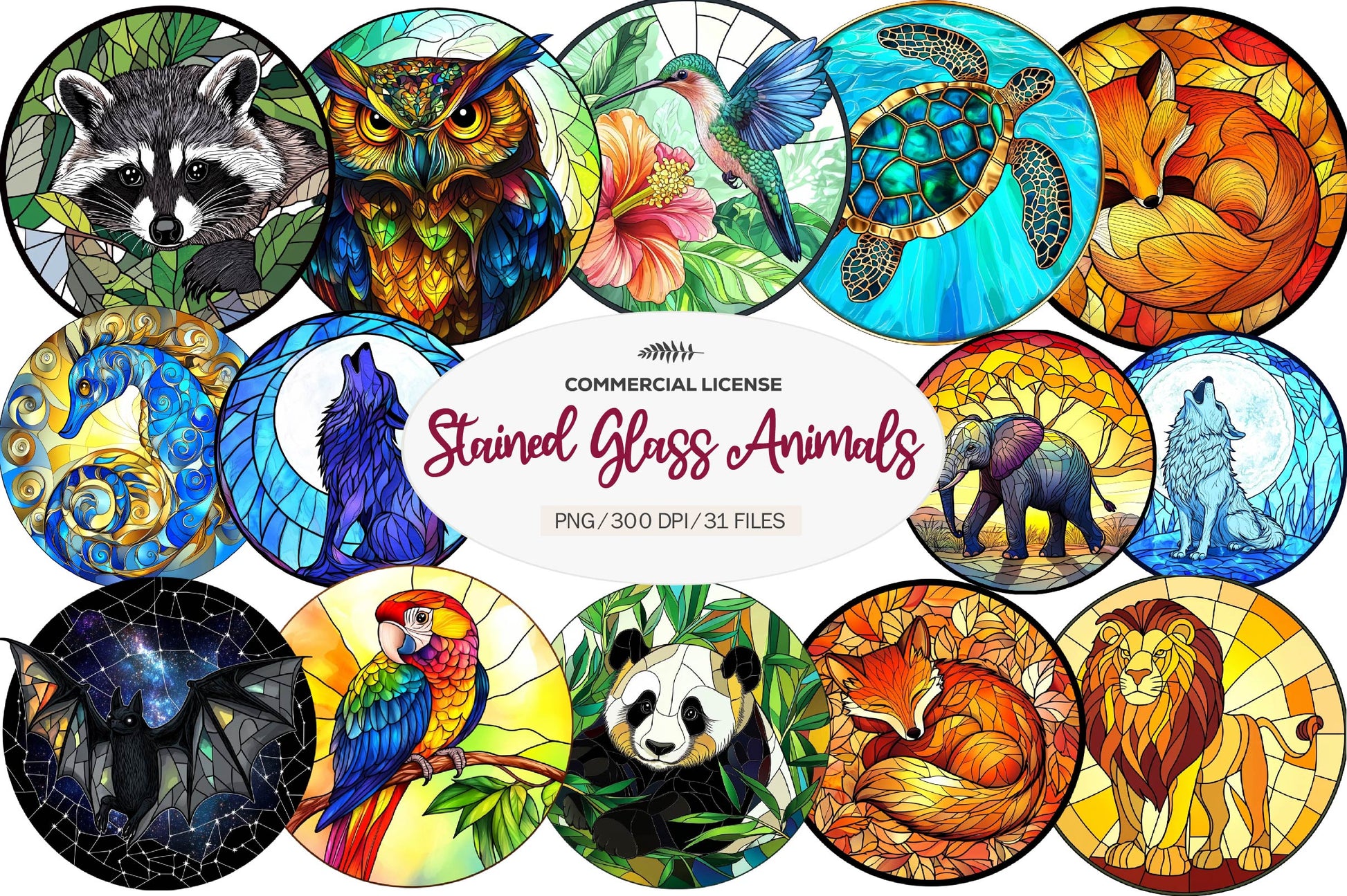 Round Stained Glass Animals Clipart Bundle - CraftNest - Digital Crafting and Art