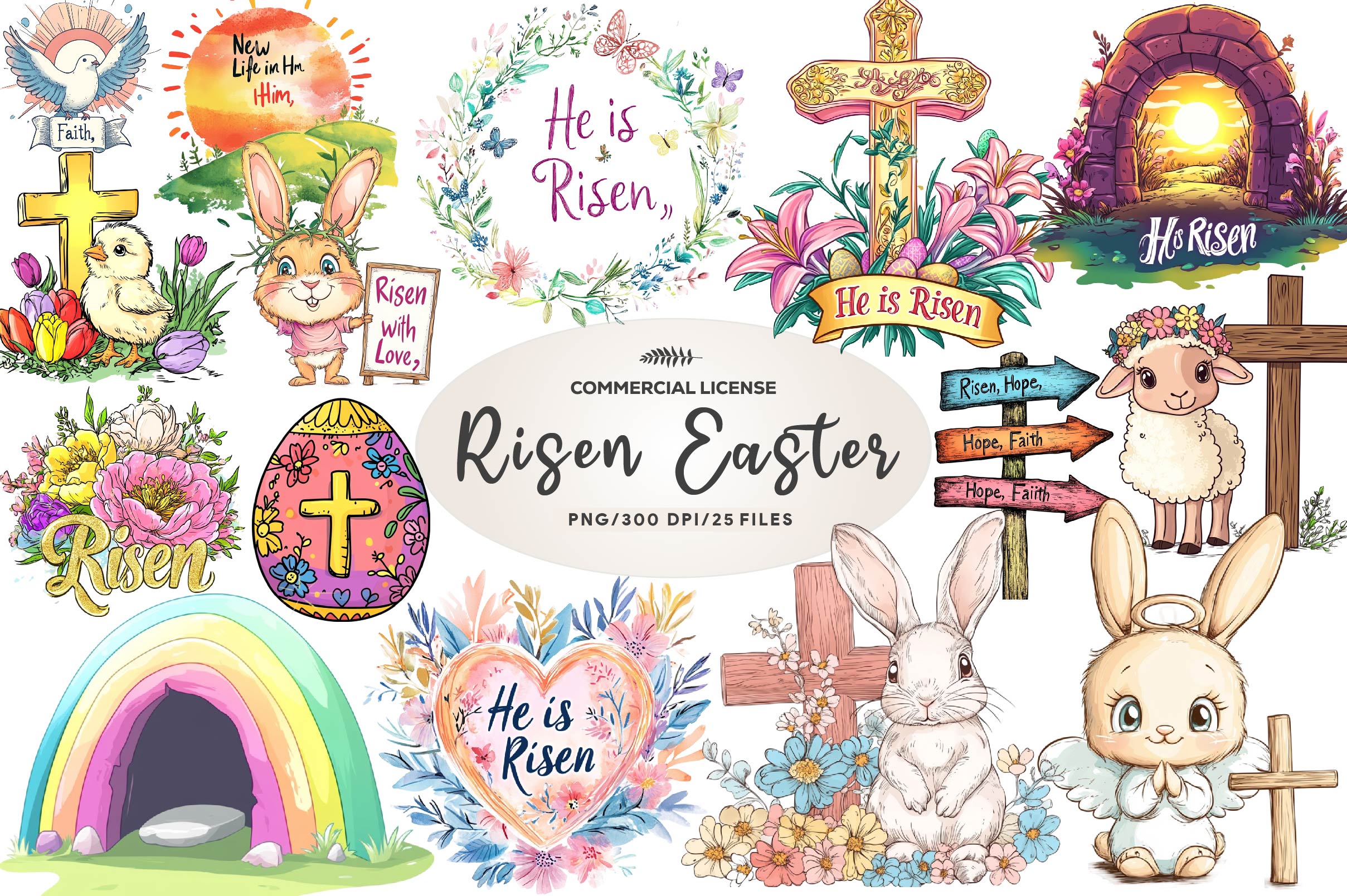 Cute Risen Easter Clipart Bundle - CraftNest - Digital Crafting and Art