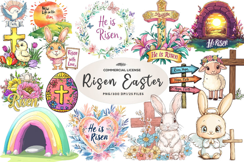 Cute Risen Easter Clipart Bundle - CraftNest - Digital Crafting and Art