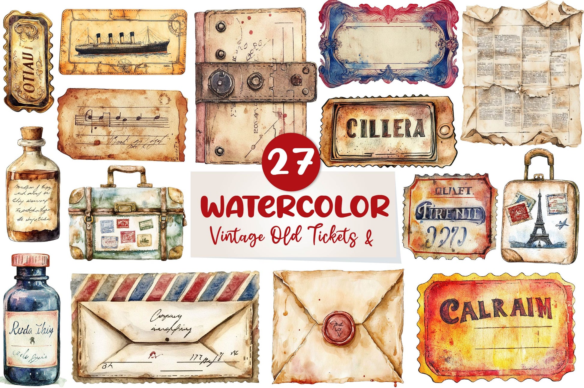 Vintage Old Tickets & Labels Clipart Bundle - CraftNest - Digital Crafting and Art