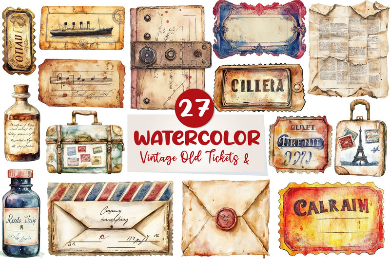 Vintage Old Tickets & Labels Clipart Bundle - CraftNest - Digital Crafting and Art