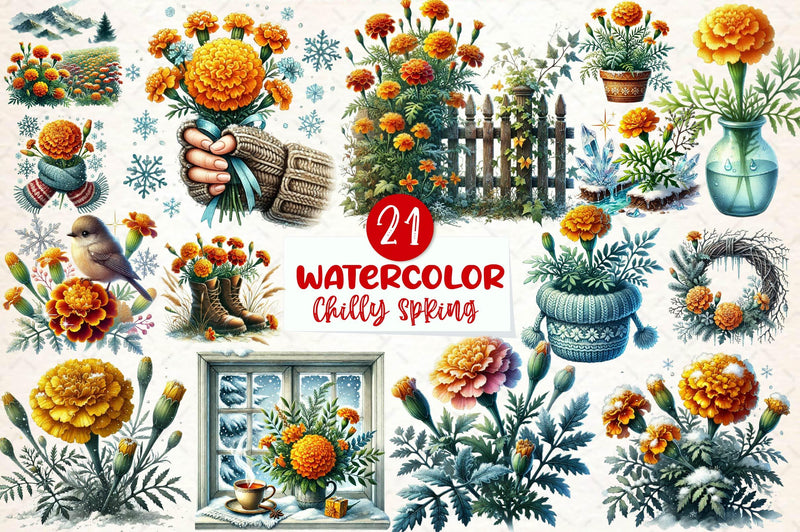 Marigold Chilly Spring Day Clipart Bundle - CraftNest - Digital Crafting and Art