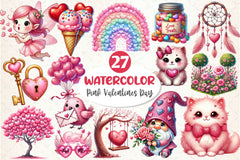 Whimsical Pink Valentines Day Clipart Bundle - CraftNest - Digital Crafting and Art