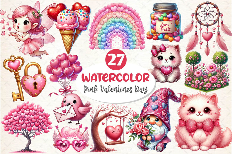 Whimsical Pink Valentines Day Clipart Bundle - CraftNest - Digital Crafting and Art