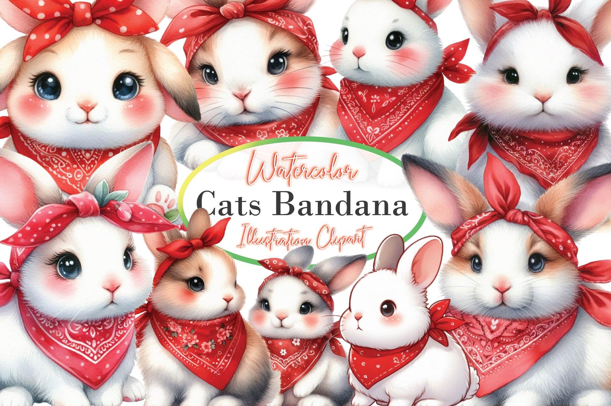 Cute Cats Red Bandana Clipart Bundle - CraftNest - Digital Crafting and Art