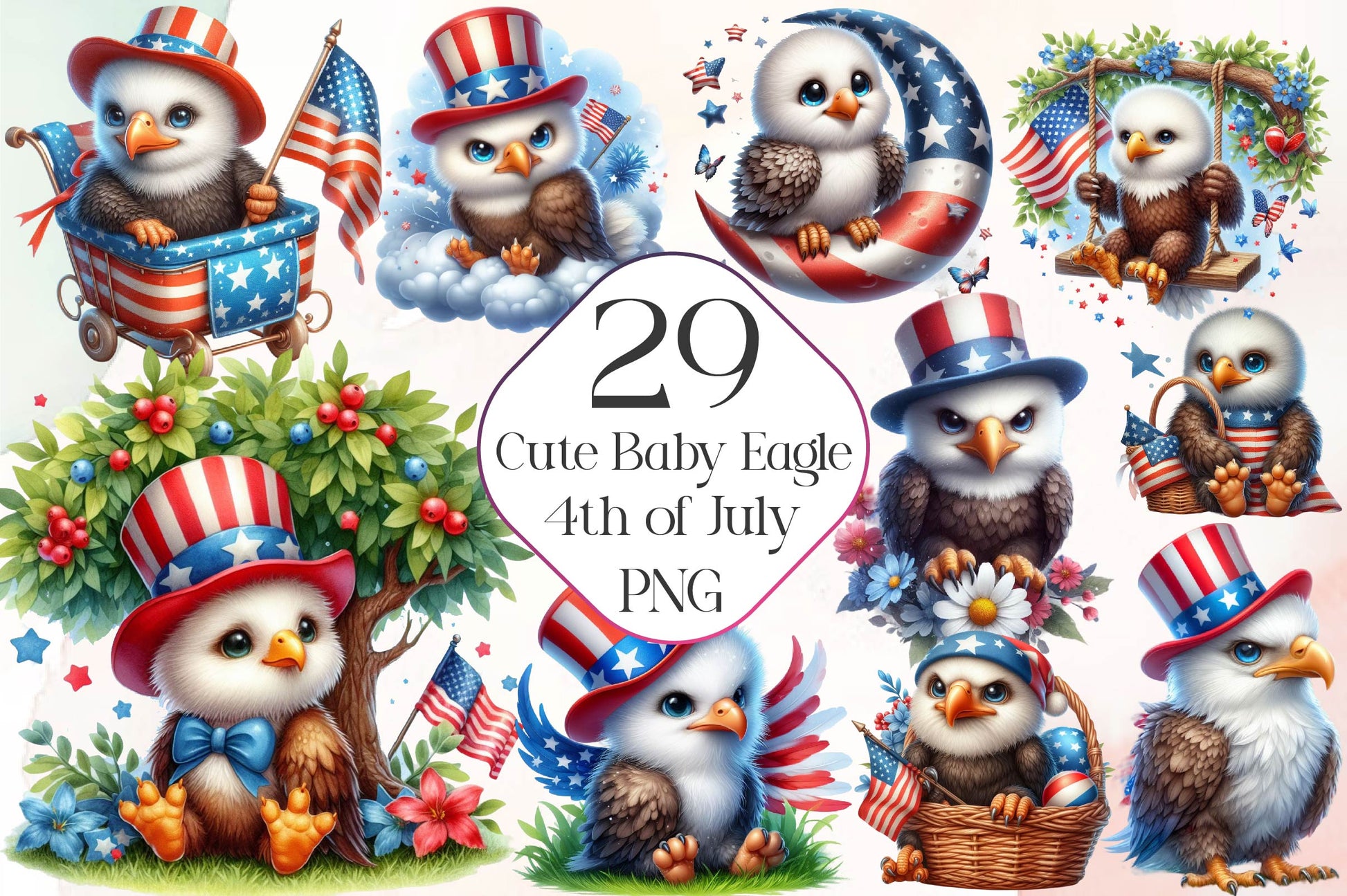 Cute Baby Bald Eagle 4th Of July Clipart Bundle - CraftNest - Digital Crafting and Art
