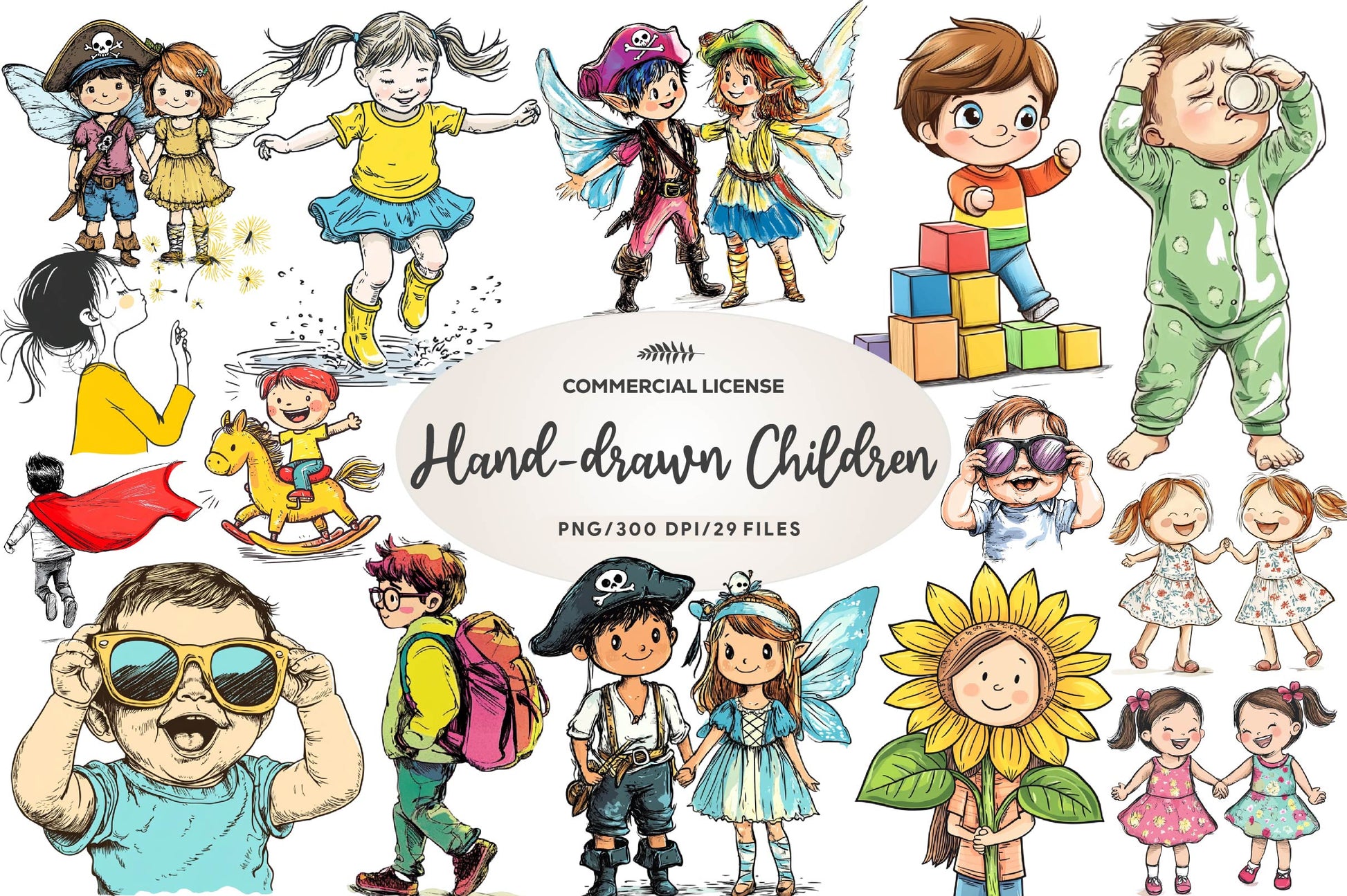 Hand Drawn Children Clipart Bundle 1 - CraftNest - Digital Crafting and Art