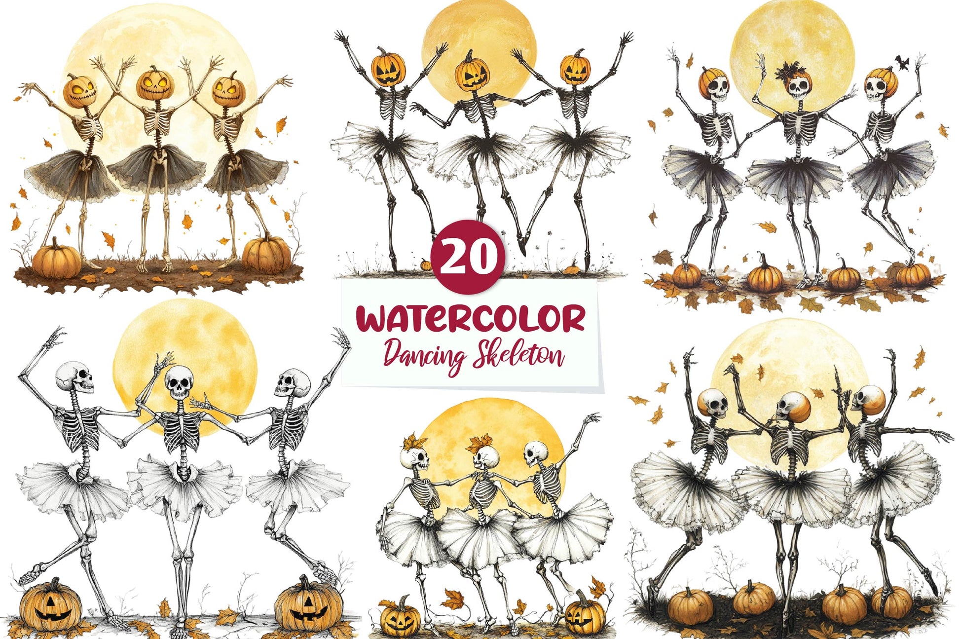 Autumn Dancing Skeleton Clipart Bundle - CraftNest - Digital Crafting and Art
