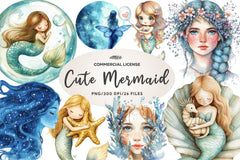 Cute Mermaid Clipart Bundle 3 - CraftNest - Digital Crafting and Art