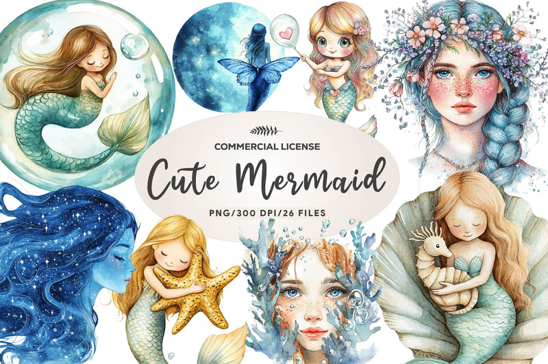 Cute Mermaid Clipart Bundle 3 - CraftNest - Digital Crafting and Art