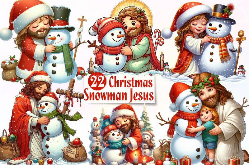 Christmas Jesus With Snowman Clipart Bundle - CraftNest - Digital Crafting and Art