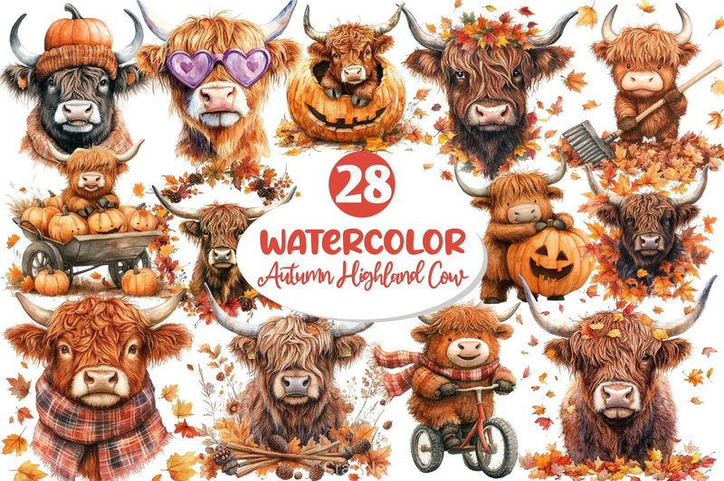 Autumn Funny Highland Cow Clipart Bundle - CraftNest - Digital Crafting and Art