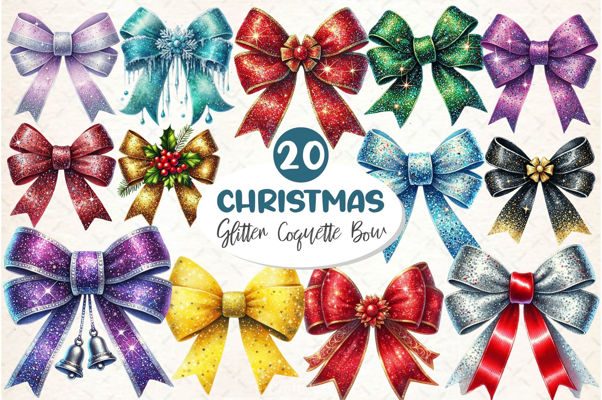 Glitter Coquette Christmas Bow Clipart Bundle - CraftNest - Digital Crafting and Art