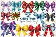 Glitter Coquette Christmas Bow Clipart Bundle - CraftNest - Digital Crafting and Art
