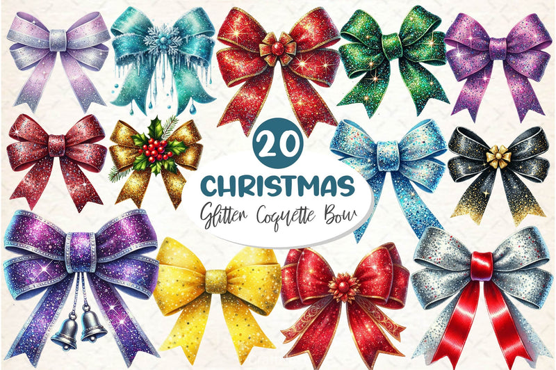 Glitter Coquette Christmas Bow Clipart Bundle - CraftNest - Digital Crafting and Art
