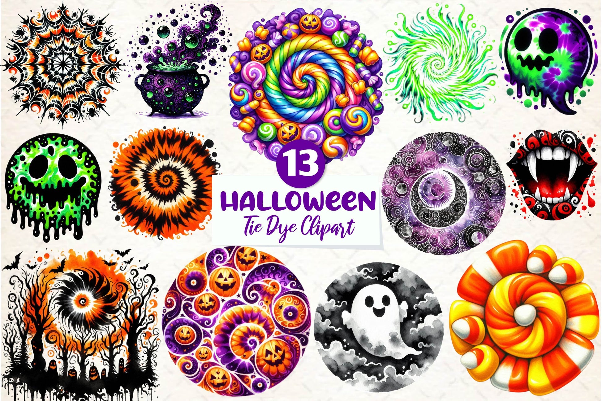 Halloween Tie Dye Clipart Bundle - CraftNest - Digital Crafting and Art