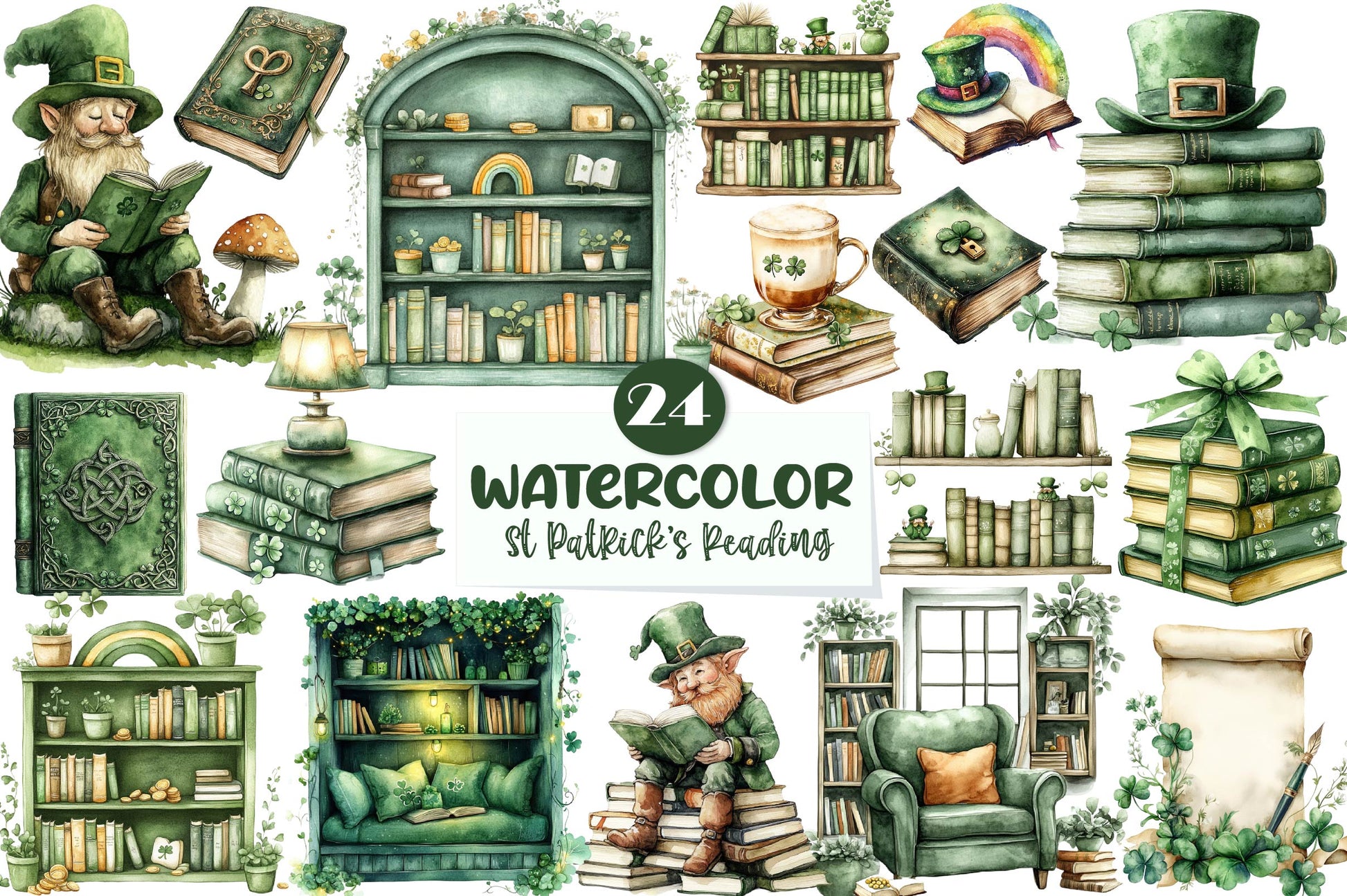 St Patricks Day Reading Clipart Bundle - CraftNest - Digital Crafting and Art