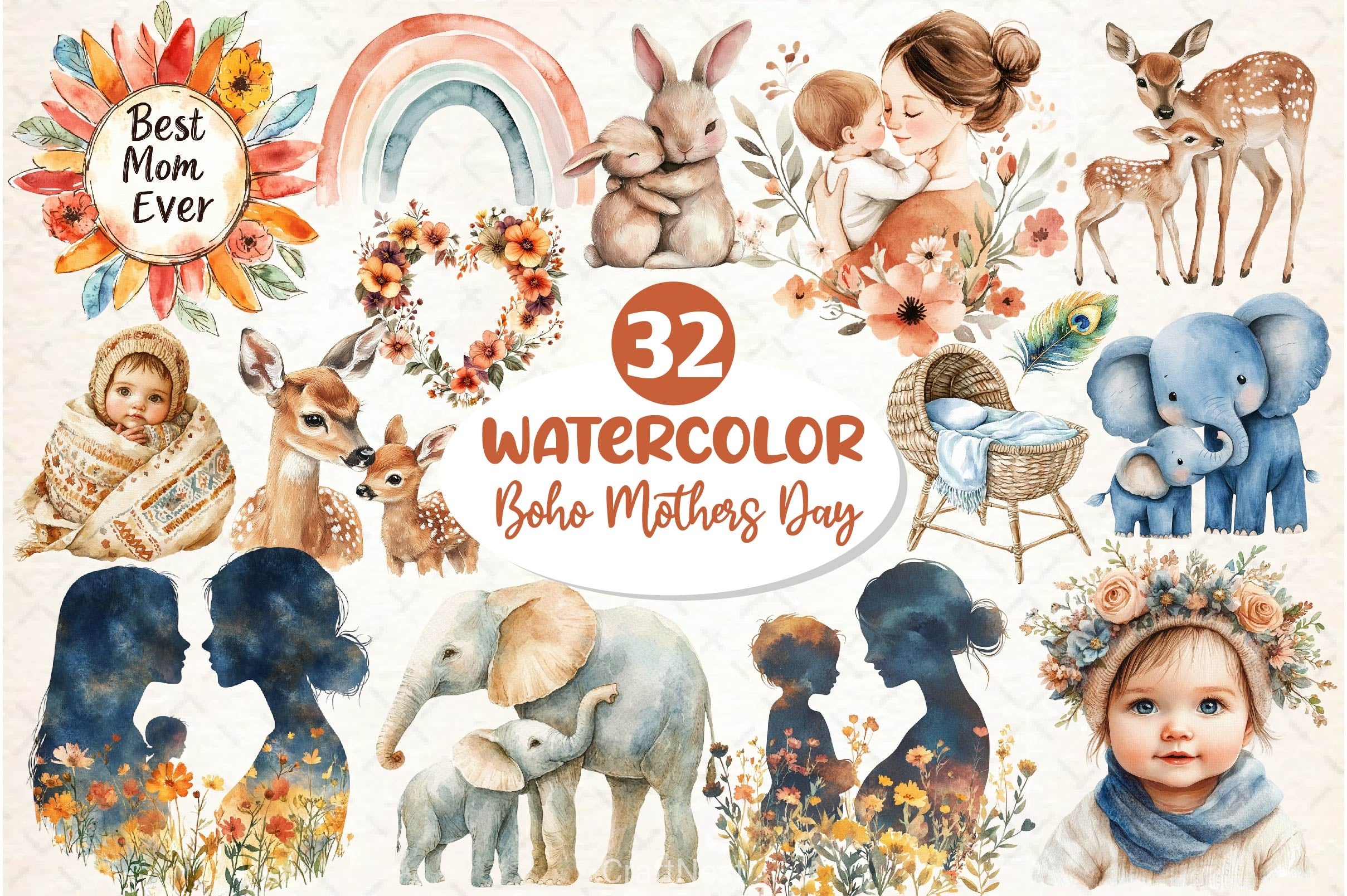Boho Mothers Day Clipart Bundle 2 - CraftNest - Digital Crafting and Art