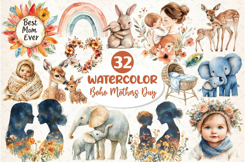 Boho Mothers Day Clipart Bundle 2 - CraftNest - Digital Crafting and Art