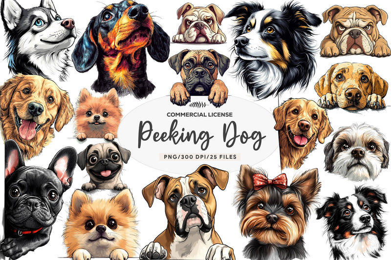 Peeking Around Corner Dog Clipart Bundle - CraftNest - Digital Crafting and Art