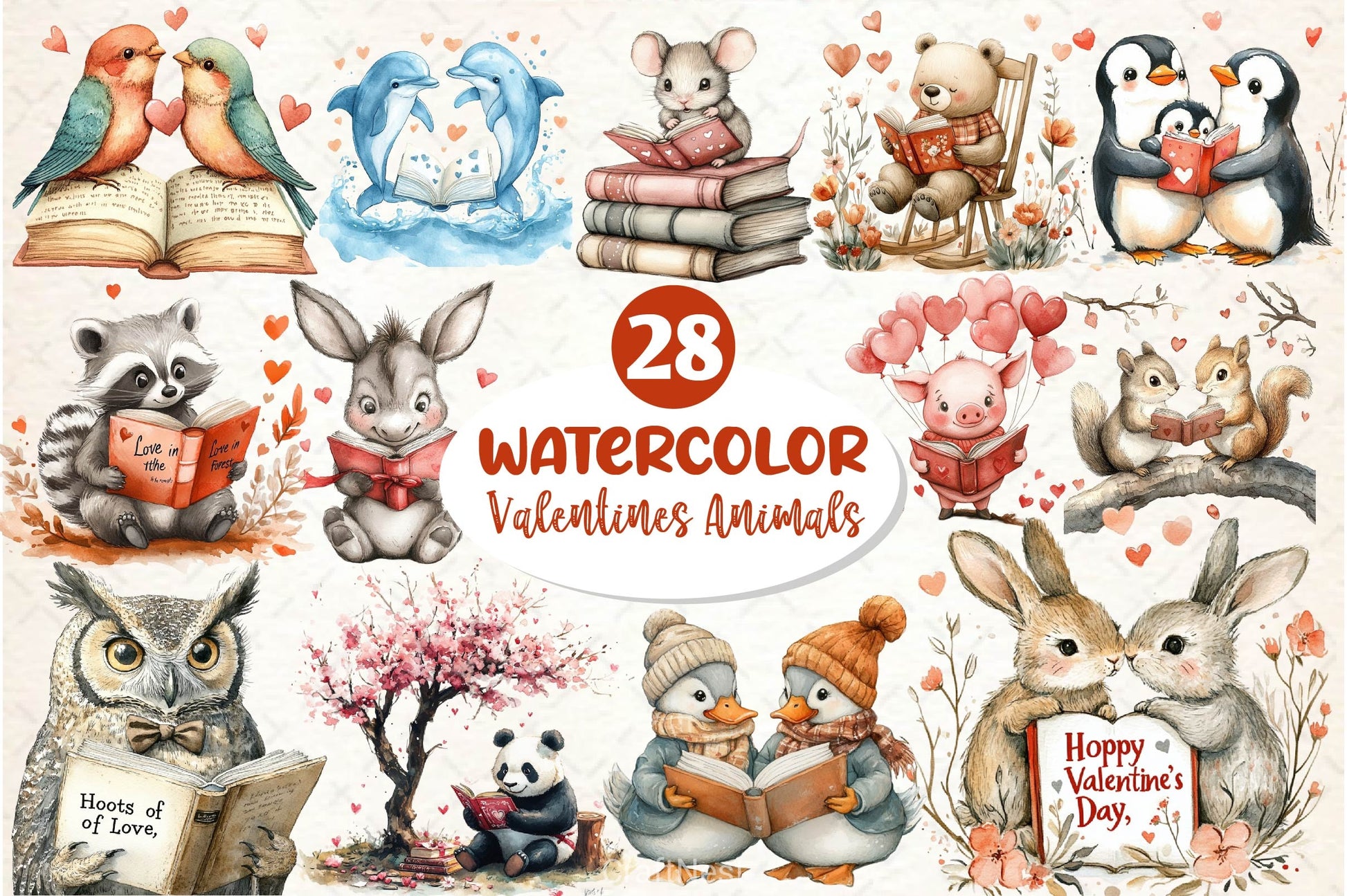 Valentines Animals Love Reading Clipart Bundle - CraftNest - Digital Crafting and Art