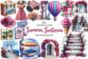 Pink Summer Santorini Travel Clipart Bundle