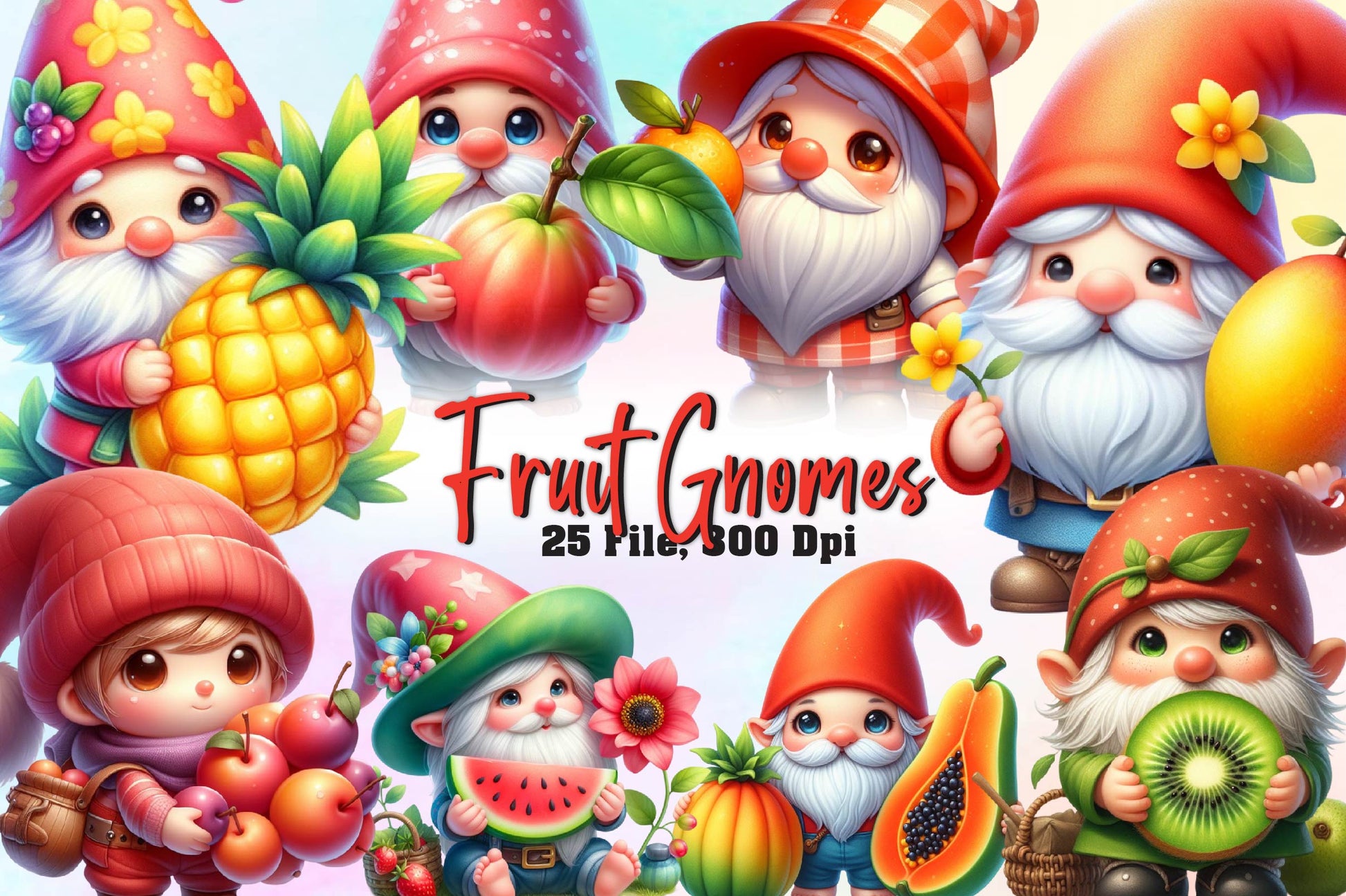 Fruit Gnomes Set Clipart Bundle - CraftNest - Digital Crafting and Art