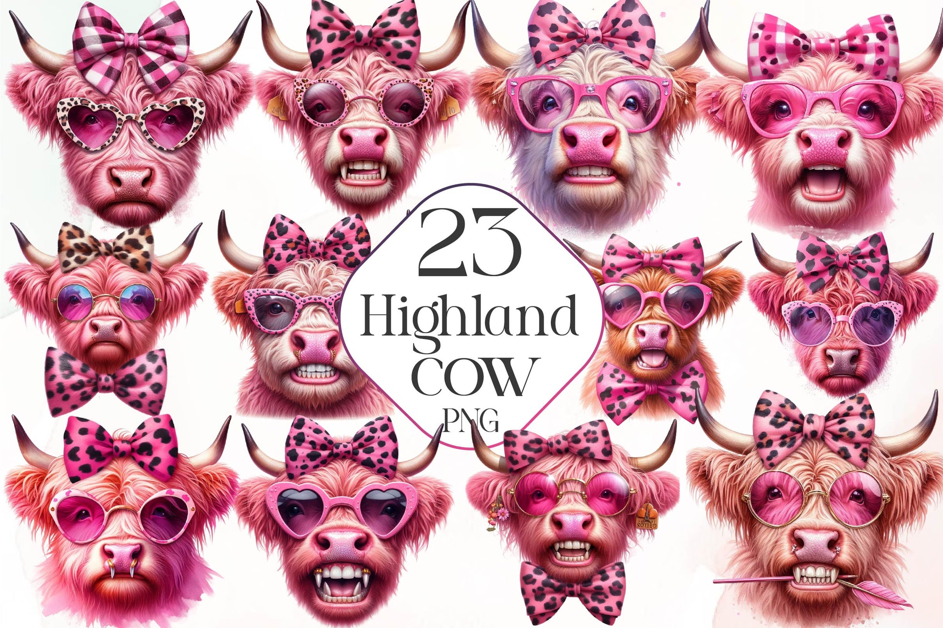 Pink Baby Highland Cow Clipart Bundle - CraftNest - Digital Crafting and Art
