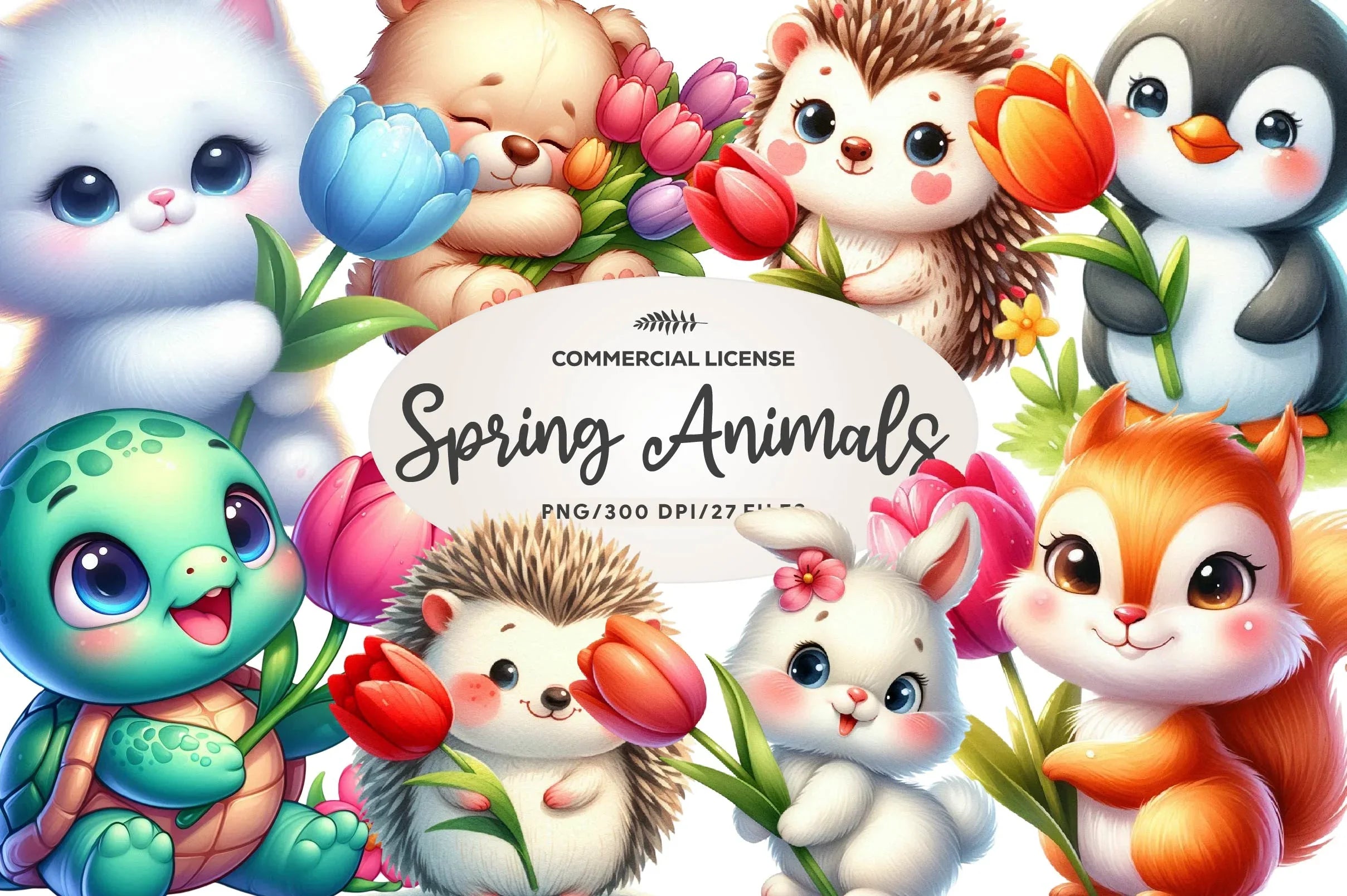 Spring Animals Tulips Flower Clipart Bundle - CraftNest - Digital Crafting and Art