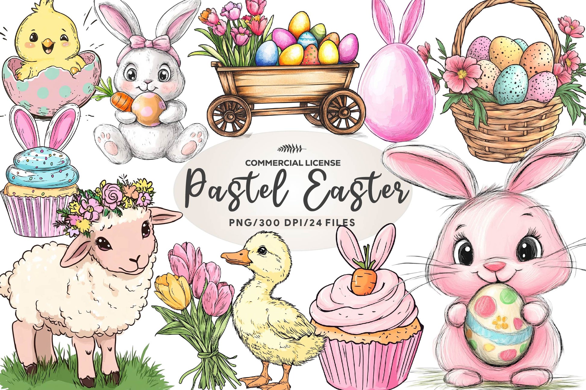 Cute Pastel Easter Clipart Bundle - CraftNest - Digital Crafting and Art