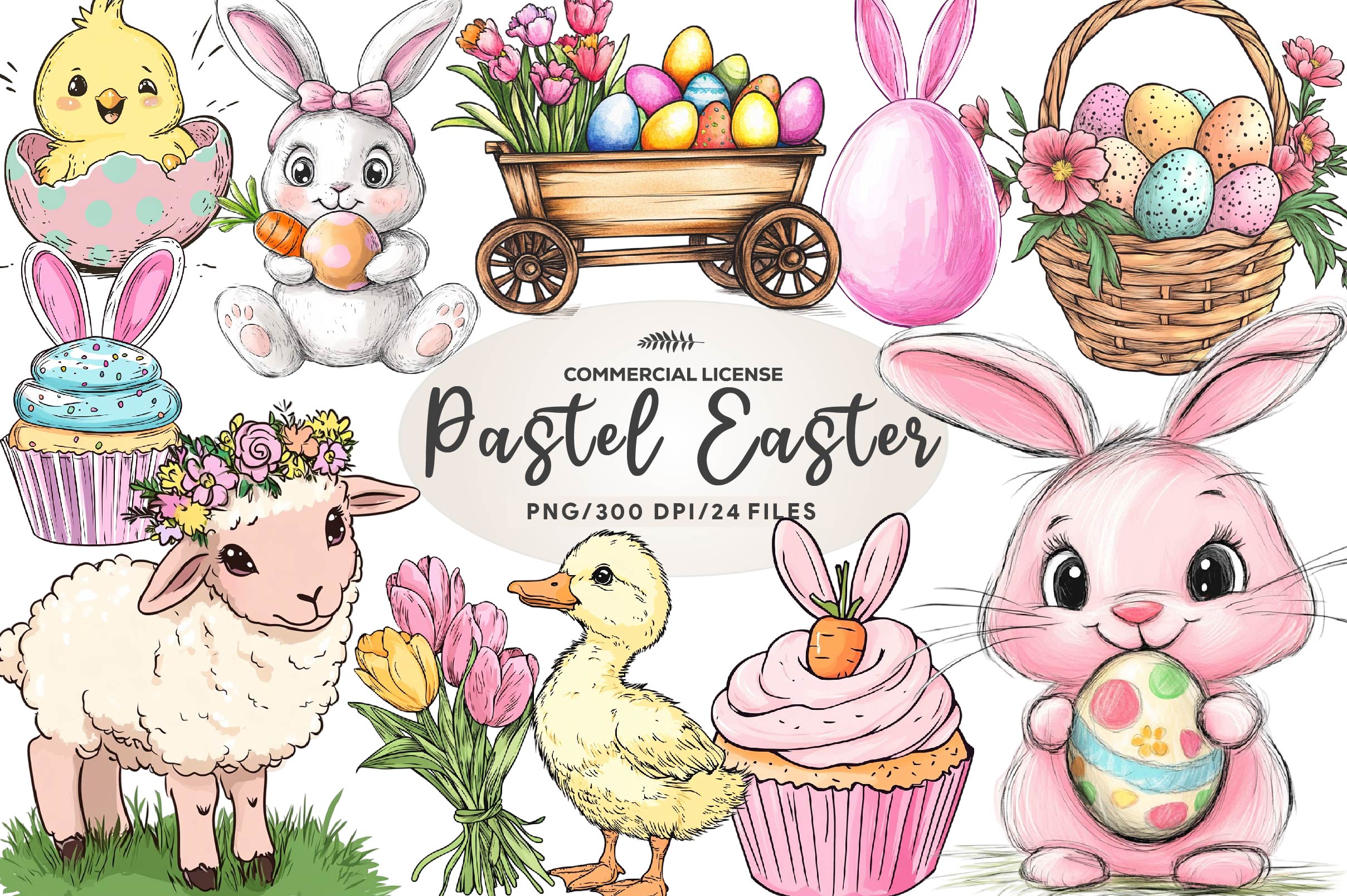 Cute Pastel Easter Clipart Bundle - CraftNest - Digital Crafting and Art