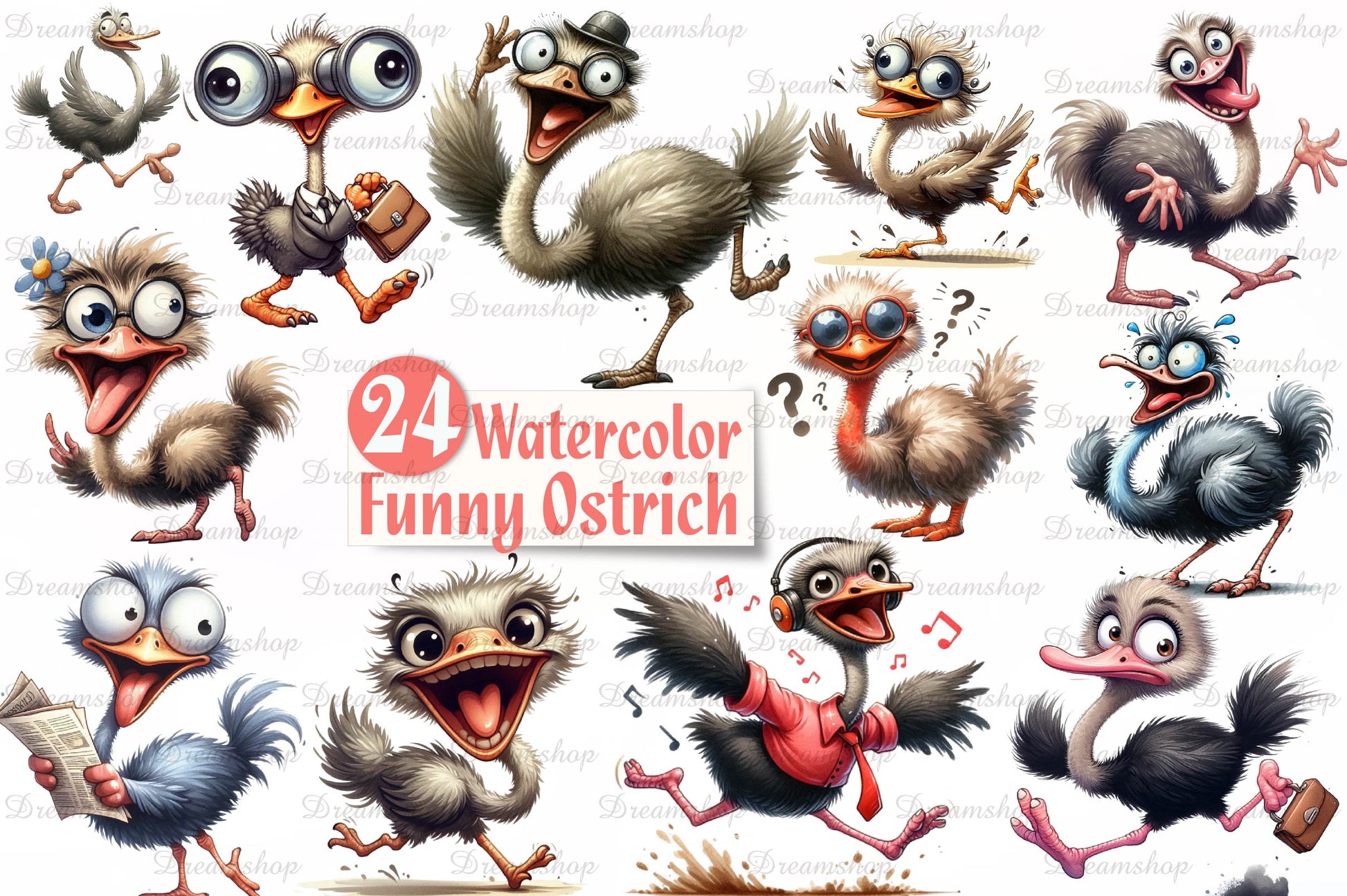 Cute And Funny Ostrich Clipart Bundle - CraftNest - Digital Crafting and Art