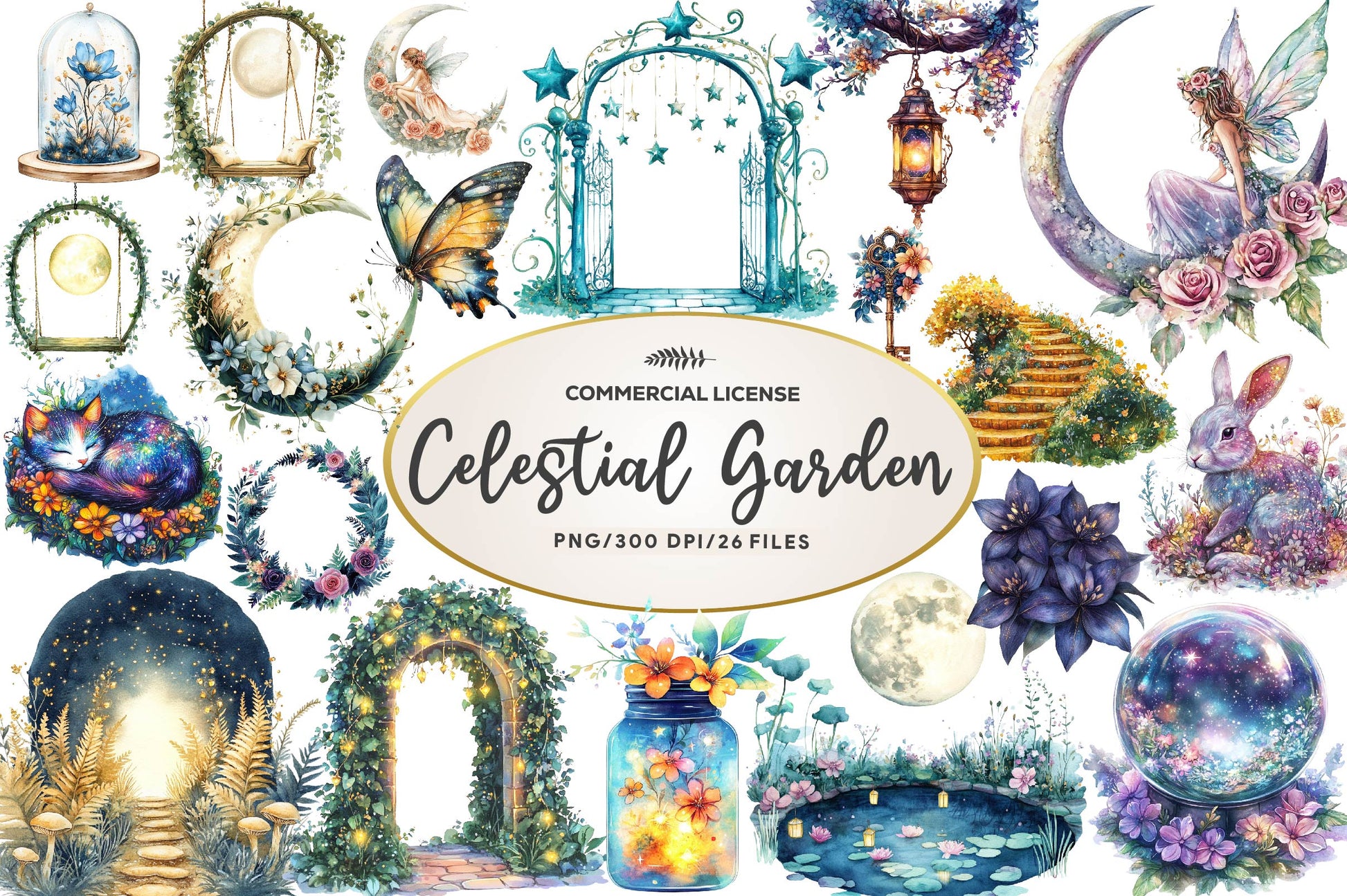 Magical Celestial Garden Clipart Bundle - CraftNest - Digital Crafting and Art