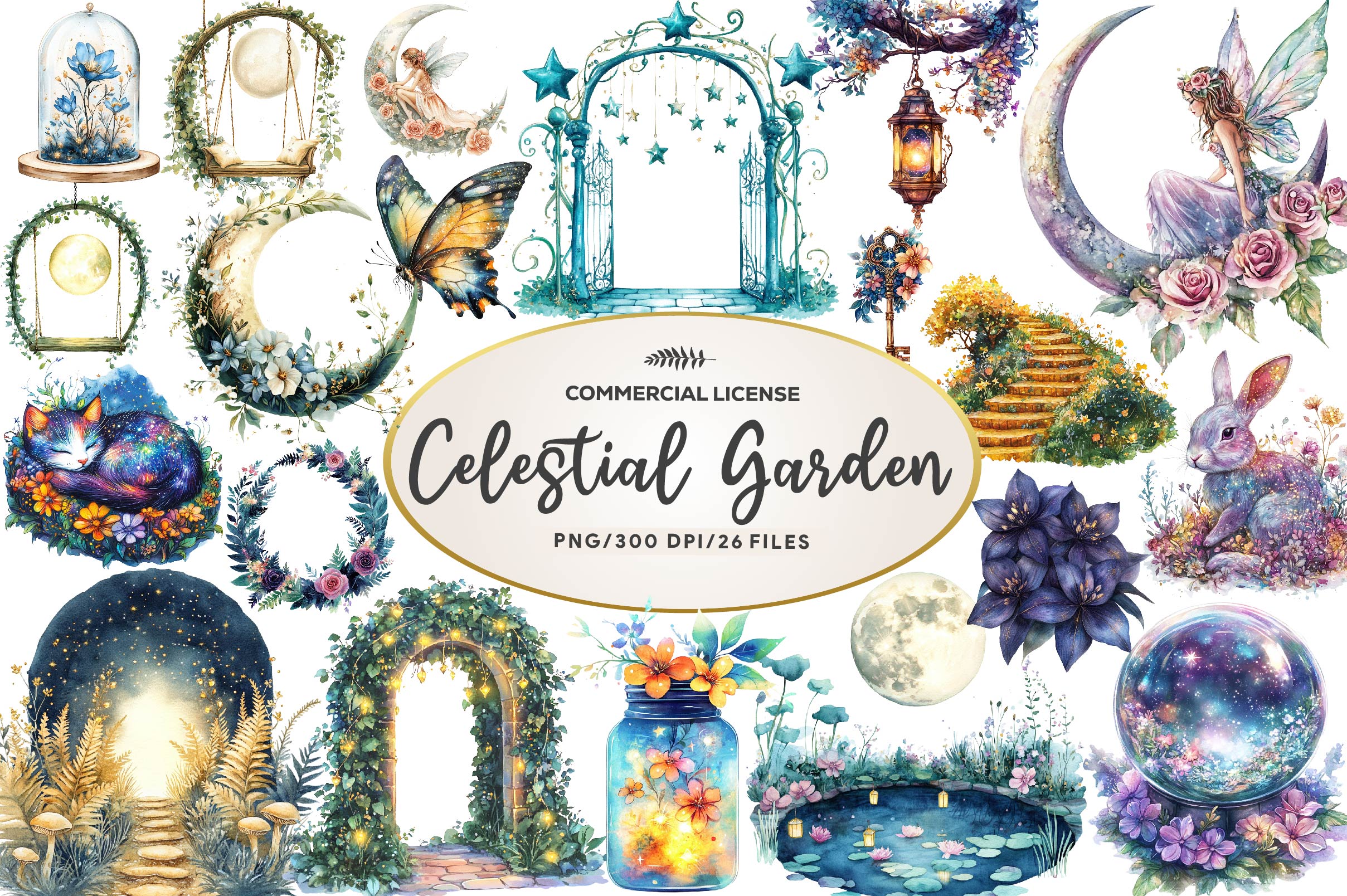 Magical Celestial Garden Clipart Bundle - CraftNest - Digital Crafting and Art