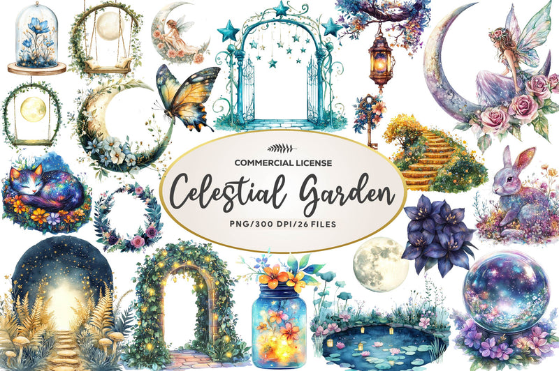 Magical Celestial Garden Clipart Bundle - CraftNest - Digital Crafting and Art