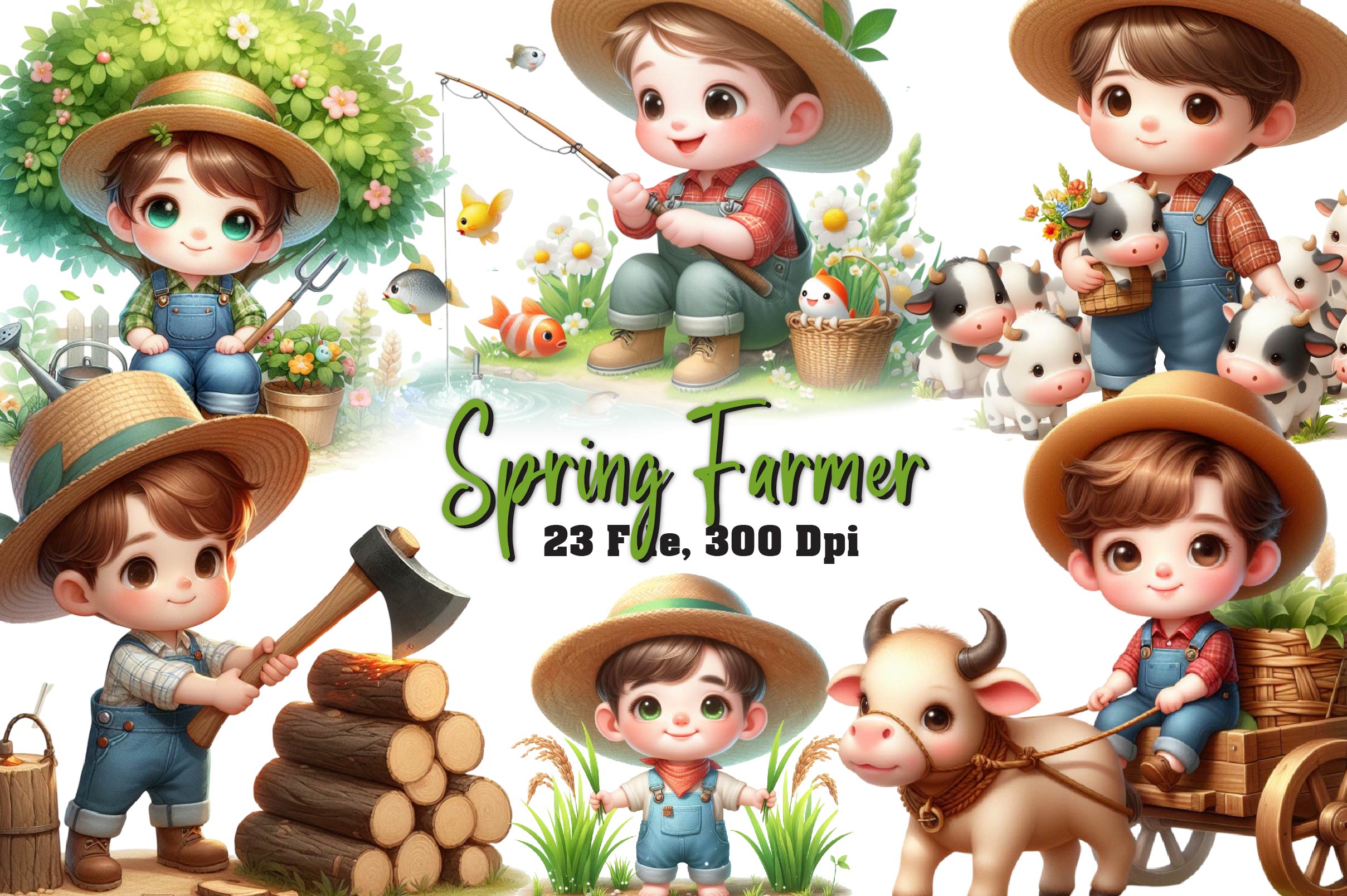Spring Farmer Cute Farmer Clipart Bundle - CraftNest - Digital Crafting and Art