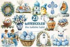 Blue Santorini Easter Day Clipart Bundle 4 - CraftNest - Digital Crafting and Art