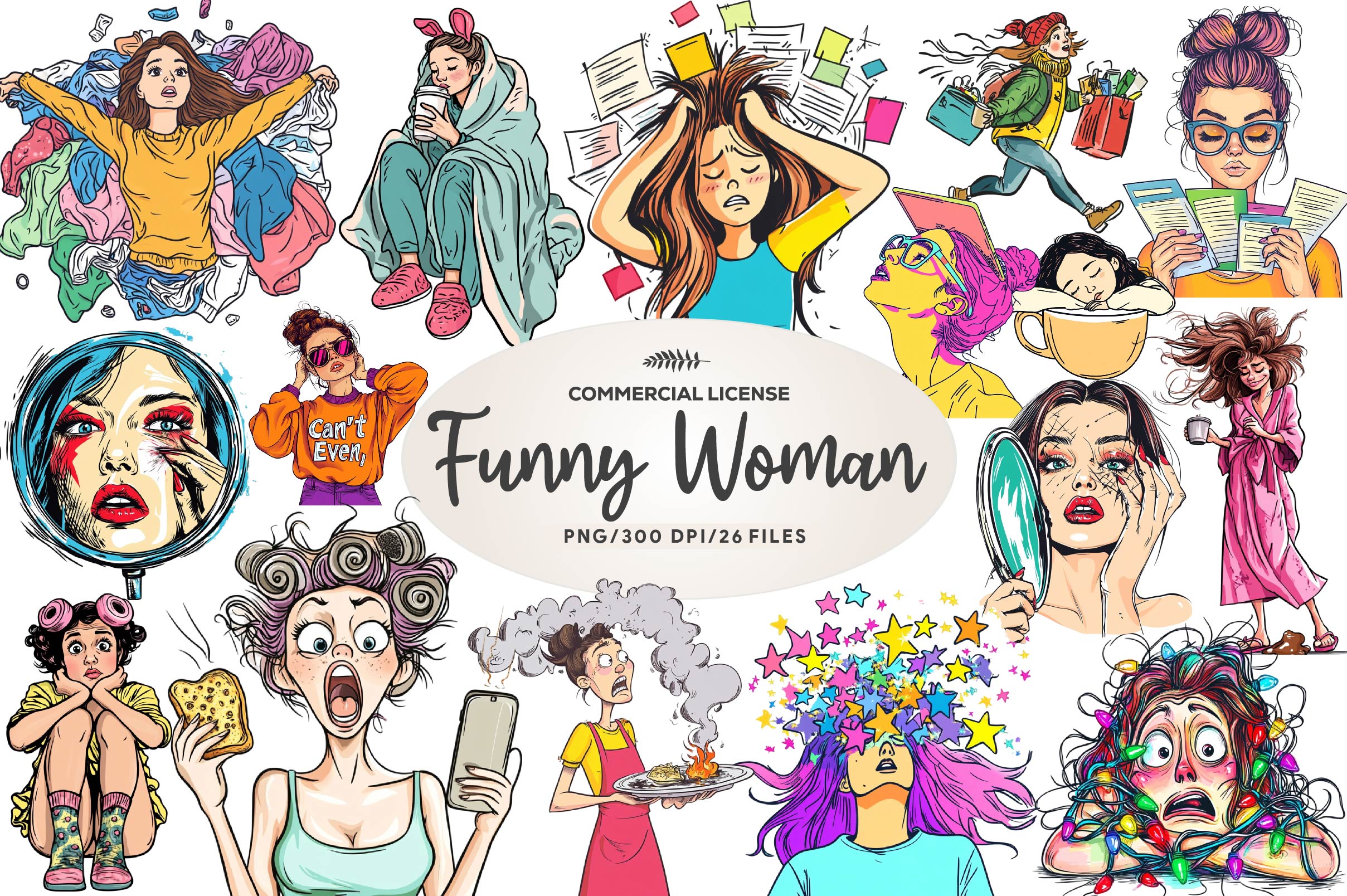 Funny Woman Clipart Bundle - CraftNest - Digital Crafting and Art