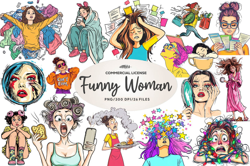 Funny Woman Clipart Bundle - CraftNest - Digital Crafting and Art
