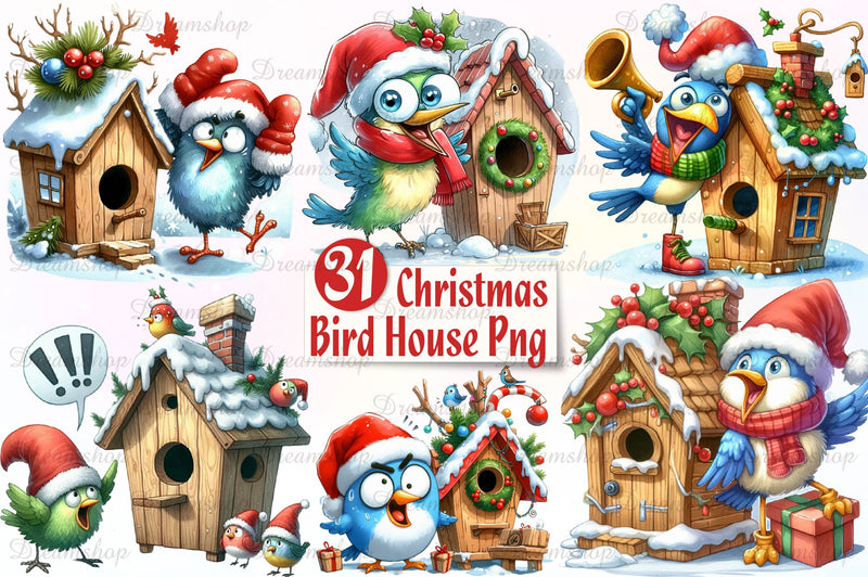 Christmas Bird House Clipart Bundle - CraftNest - Digital Crafting and Art