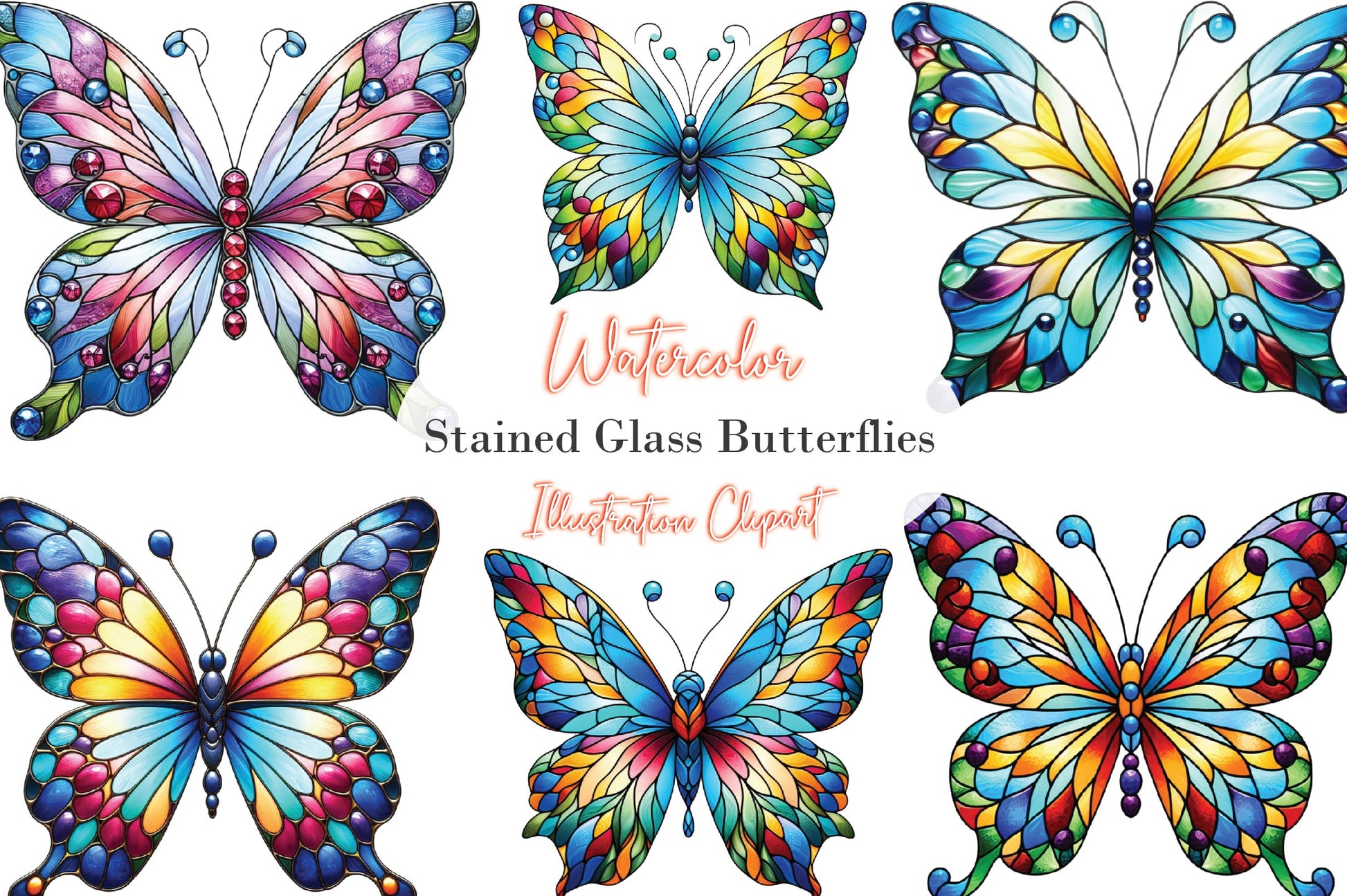 Stained Glass Butterflies Clipart Bundle - CraftNest - Digital Crafting and Art