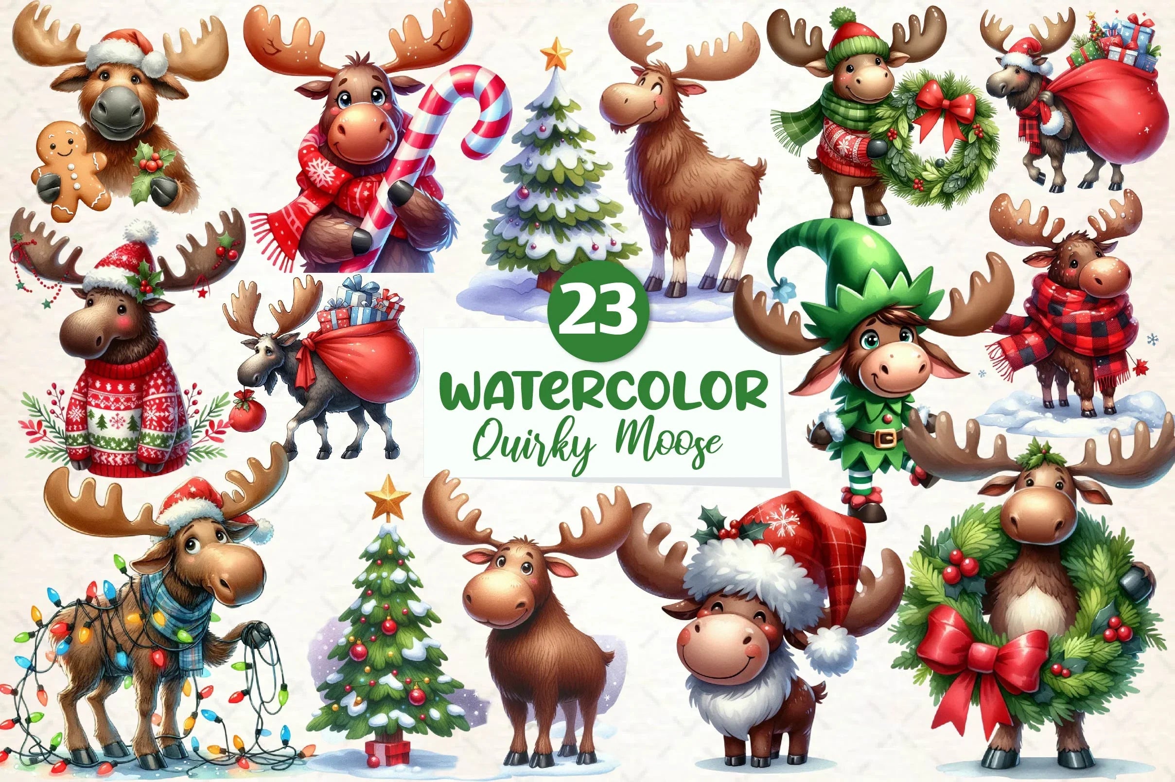 Quirky Christmas Moose Clipart Bundle - CraftNest - Digital Crafting and Art