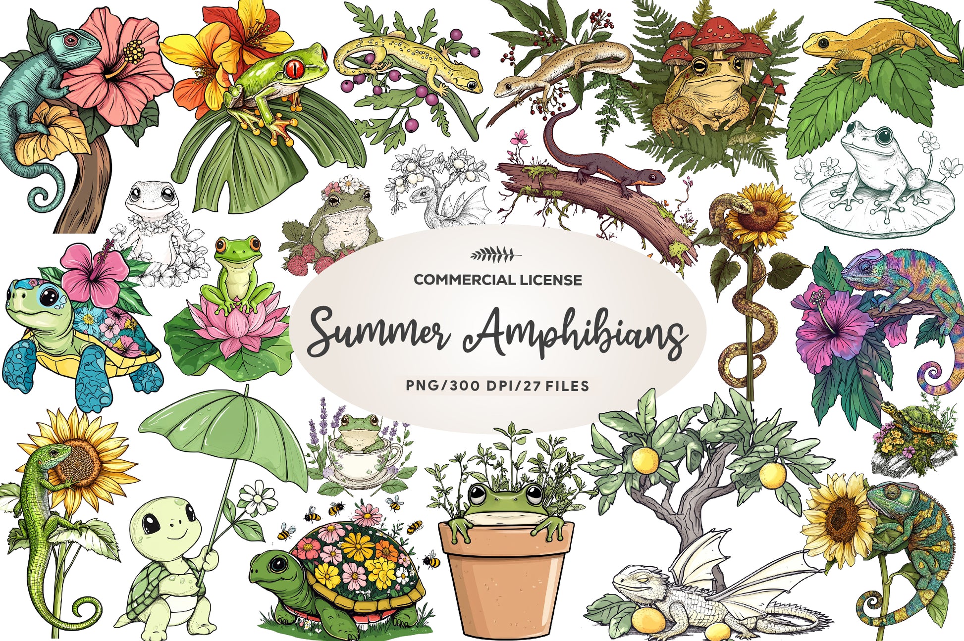 Botanical Summer Amphibians & Reptiles Clipart Bundle - CraftNest - Digital Crafting and Art
