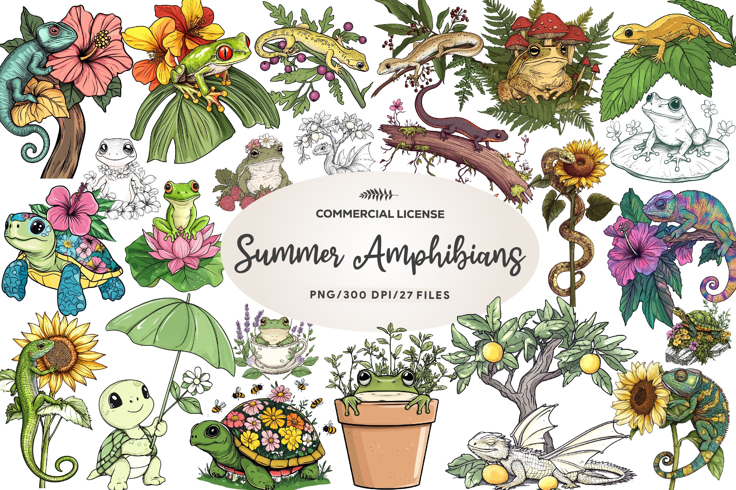 Botanical Summer Amphibians & Reptiles Clipart Bundle - CraftNest - Digital Crafting and Art